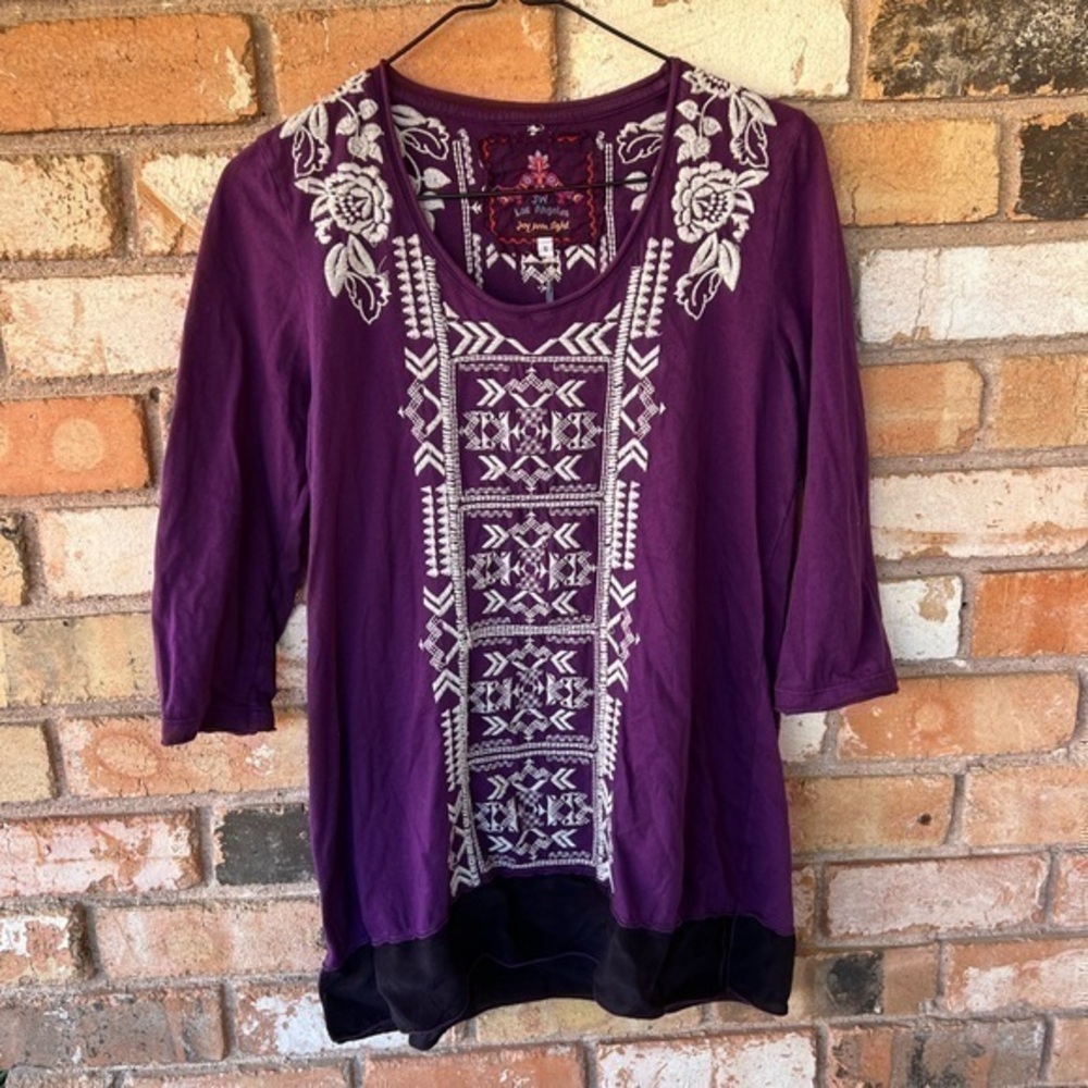 Johnny Was JWLA Purple Cotton Embroidered Tunic top  Size S